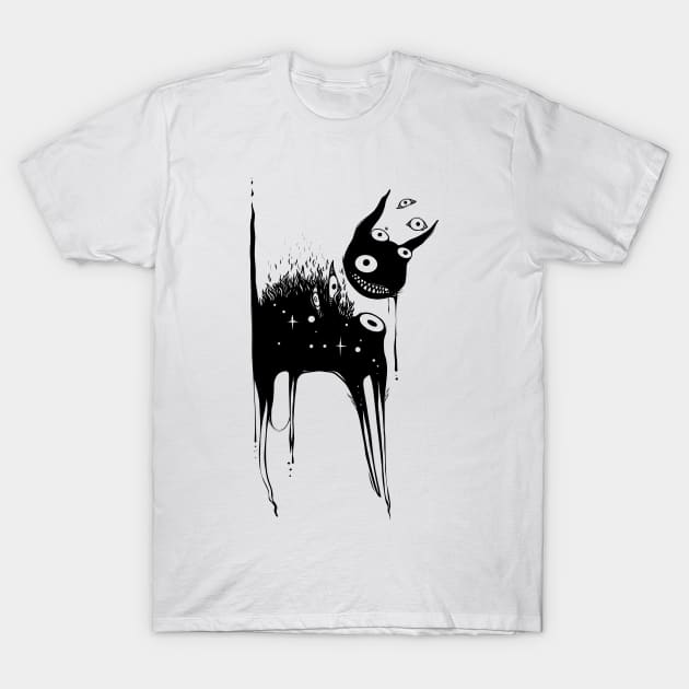 Black Cat Monster With Creepy Grin T-Shirt by cellsdividing